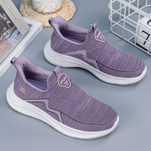 Spring and autumn old Beijing cloth shoes, elderly women's shoes, soft sole non-slip breathable mesh shoes, casual middle-aged and elderly leap month mother's shoes, purple 38