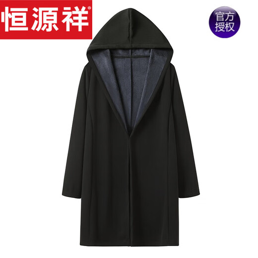 Hengyuanxiang Chinese style ancient costume hooded cloak cloak spring autumn winter loose cardigan jacket men's velvet thickened mid-length style black L 130-150Jin Jin equals 0.5 kg
