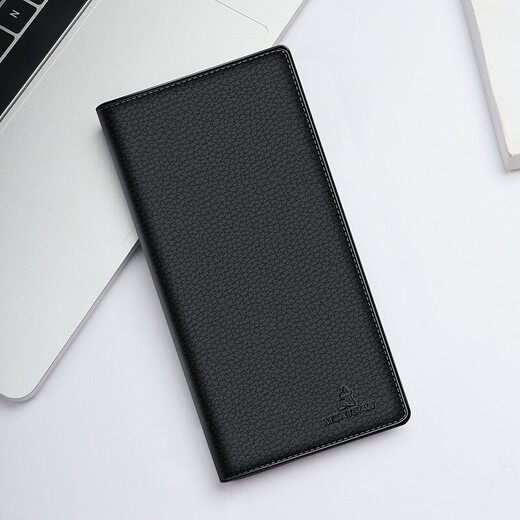 稻草人（MEXICAN）钱包男长款 头层牛皮钱夹 大容量两折时尚皮夹卡包男士新款手包 暗隔带拉链款-黑色