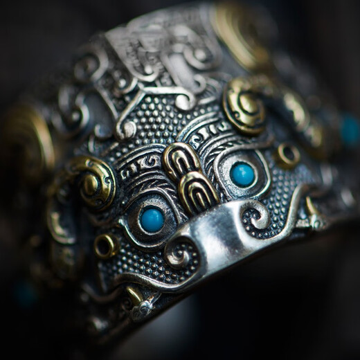 CHAUIYIN Chaoyin Jewelry Ring S925 Silver Taotie Animal Face Pattern Open Ring for Men and Women Ring Fashion Personality Domineering Southern Red Style