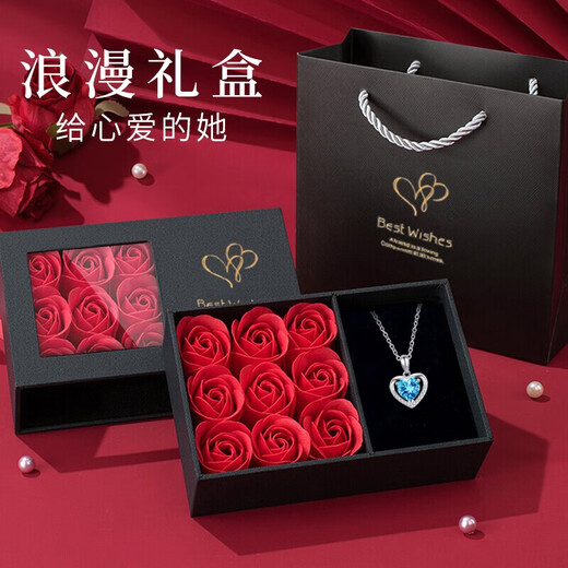 Falinro Ocean Heart Necklace Women's Silver Clavicle Chain Heart-Shaped Pendant Birthday and Valentine's Day Commemorative Gift for Girlfriend and Wife Light Luxury Style-Blue Ocean Heart Necklace Engraving