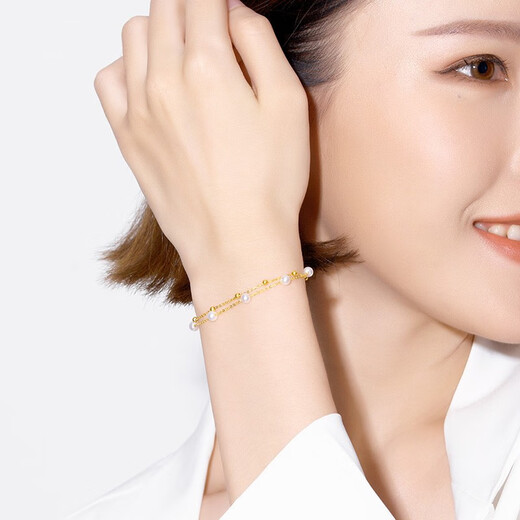 Chao Acer Pearlescent Yellow 18K Gold Bracelet Women's Pearl Gold Bracelet Morning Dew as a Birthday Gift for Girlfriend Chain Approximately 16cm + Tail Chain