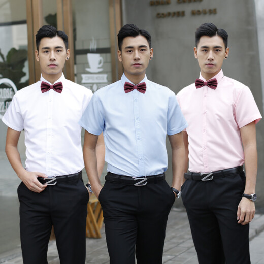 Pugos groomsmen group uniform long-sleeved shirt groom wedding dress brothers group outfit wedding white shirt men's suit white D-sleeve shirt + black trousers + bow tie L