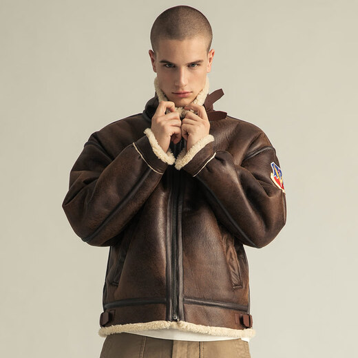 AKSERIES轻新复古回潮B-3款厚外套男冬季休闲仿皮皮衣商场同款1904240 棕色1904240 2XL