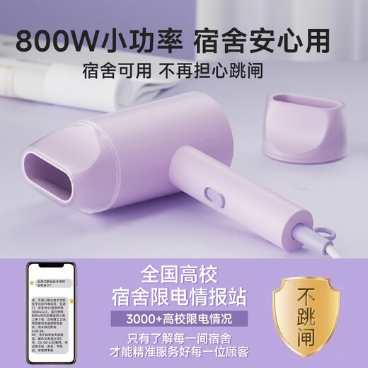 AUX hair dryer dormitory low power 800W college dormitory dedicated low power dormitory portable mini hair dryer for hair blue light negative ion protection hair dryer purple