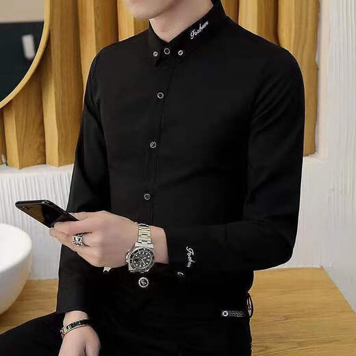 PureUP Spring and Autumn Men's Long Sleeve Solid Color Business Iron-free Shirt Trendy Slim and Light Luxury New Product 829 White Elastic Anti-Wrinkle Non-Iron-Free 3XL Recommended 150-160Jin [Jin equals 0.5 kg]