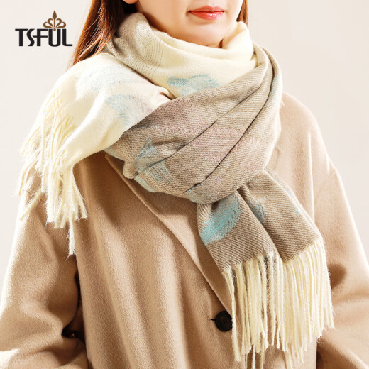Tsful scarf women's autumn and winter shawl dual-use scarf Korean version long fashion student large scarf holiday gift HZY001WJB feather khaki