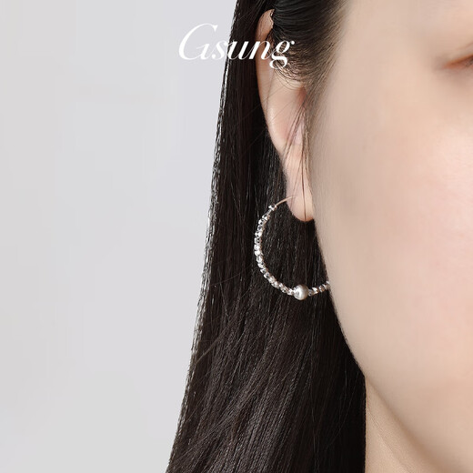 GsunG platinum large earrings for women PT950 shiny laser beads large inner diameter earrings platinum ear hooks for women fashionable style b earrings about 4.5g 2.3cm inner diameter pre-ordered