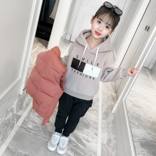 Cool Pan Bear Girls Suit Autumn and Winter Clothes 2022 Medium and Large Children's Casual Plus Velvet Thickened Vest Sweater Pants Children's Suit Little Girl Western Style Three-piece Suit Winter Cotton Clothes 3 to 14 Years Old Pink 140 Size Recommended Height About 1.3 Meters