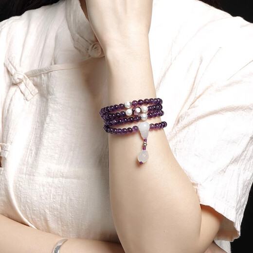 Baoxinfanrui BOSFRU natural amethyst Brazilian 108 beads rosary bracelet for women, ethnic style bracelet with multiple circles, gift for mother, Zixuan 6mm