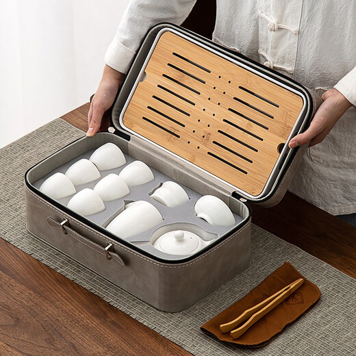 Gold inlaid jade tea set tea tray set Kung Fu tea set accessories teapot teacup gift box travel business Xi Shi white portable tea set