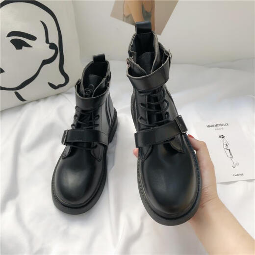 Martin boots for women British style summer motorcycle retro handsome fashion thick sole breathable ins internet celebrity thin short boots black 38 standard size