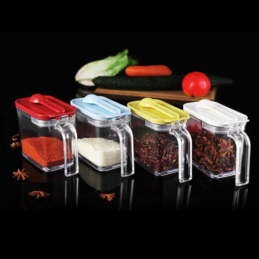 ASVEL kitchen household seasoning bottle box seasoning jar seasoning box seasoning jar seasoning box with spoon salt shaker white 480ml A1107-09