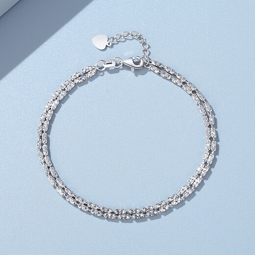 TTMIX platinum pt950 bracelet for women, light luxury platinum double layer sparkling diamond chain bracelet for wife, double layer 5.5-5.7g 17+2cm