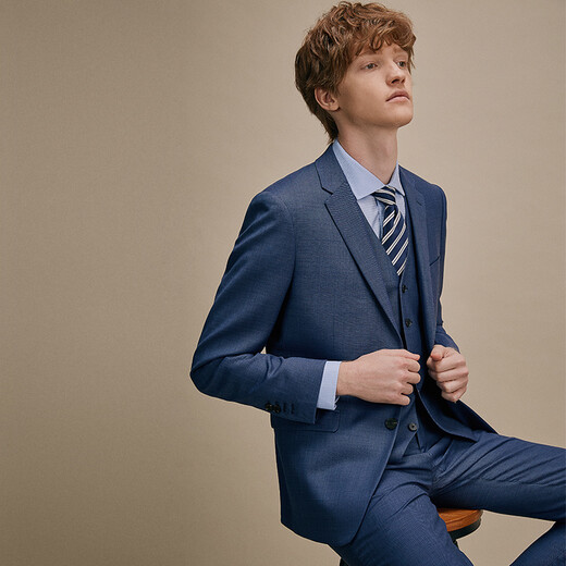 Guillaume de Mons pure wool suit men's blue business professional formal fit casual gray suit groom wedding dress blue top + pants MXF023 48 top 32 size trousers