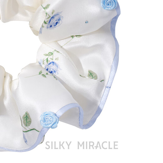 SILKY MIRACLE Silk Hair Tie London Rose Series Rose Mulberry Silk Crystal Head Flower Sweet Premium Gift Light Blue Rose Crystal Hair Tie