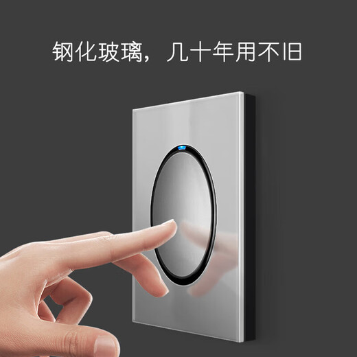 国际电工86型家用墙壁暗装LED轻点开关插座灰色钢化玻璃面板一开双控 一开单控(加厚玻璃面板) 开关 复位开关