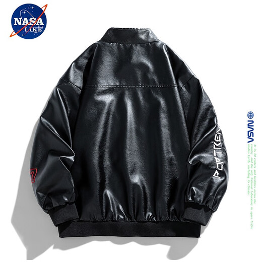 NASALIKE official fashion brand American retro motorcycle leather jacket men's autumn and winter baseball uniform pilot jacket high street men's jacket black 2XL (recommended 145-165Jin Jin equals 0.5 kg)