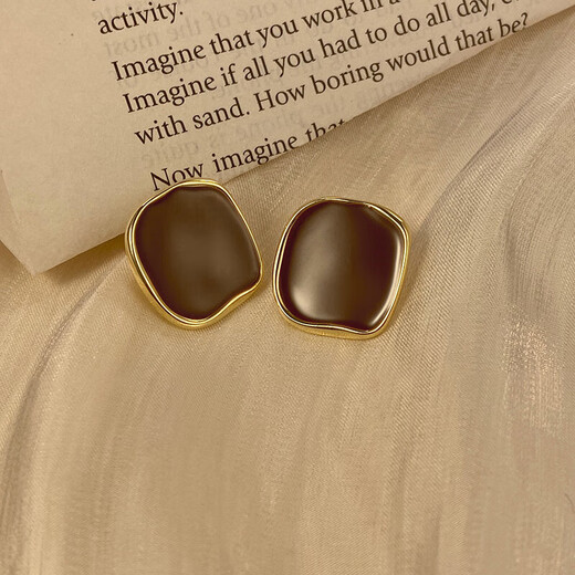 Youfang dripping glazed square earrings 2025 new trendy simple cold style retro temperament unique niche high-end earrings gold one pair