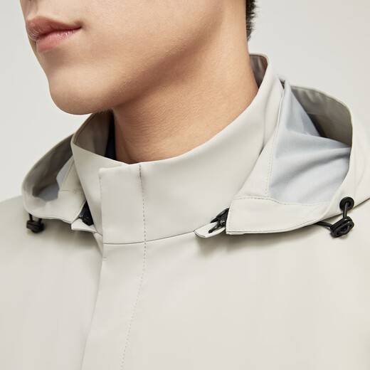 YOUNGOR windbreaker men's stand-up collar hooded removable long single windbreaker cotton durable, comfortable and breathable new product beige gray 2XL 185/104A