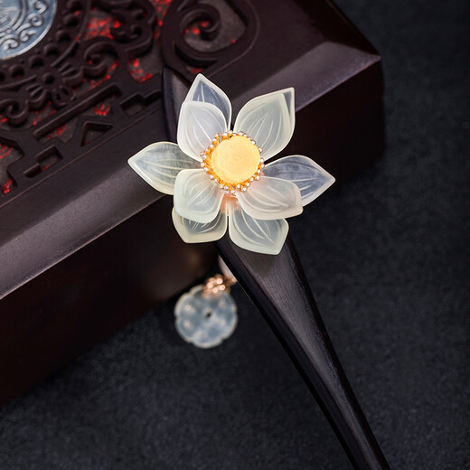 Meng Junchen's black sandalwood jade lotus hairpin, ancient style Hanfu hairpin, updo hairpin, step shaking tassel birthday gift for girlfriend, lotus tassel hairpin