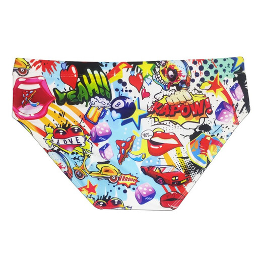 UXH Men's Anime Personalized Fashion Printed Swimming Briefs Comfortable and Close-fitting Beach Youth Swimming Pool Beach Equipment White L