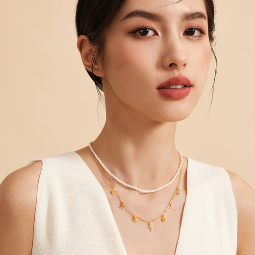 Liufu -Schmuckfußgold -Inspirationserie Happy Miaoqu Gold Halskette Set Kettengeschenk GJG0031DS 3,57 Gramm (einschließlich Arbeitskosten 695 Yuan)