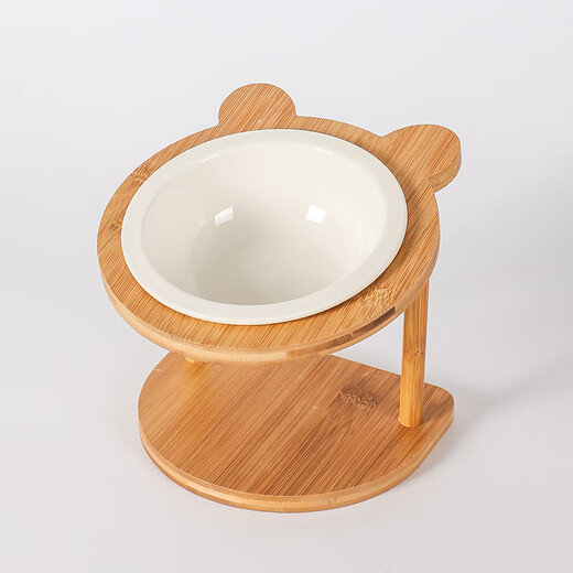 CLCEY Ceramic Cat Bowl Rack Protects Cervical Vertebrae, Anti-Black Chin, Anti-Slip, Anti-Tip Small Dogs, Teddy Adjustable Height Dog Bowl, Pure White Bowl + Single Bowl Rack