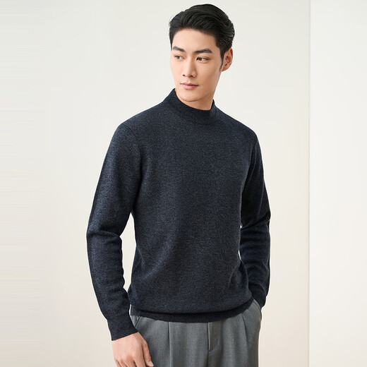 Hengyuanxiang thickened pure wool men's wool sweater autumn and winter sweater base daddy solid color inner sweater for men black gray L /175/92A