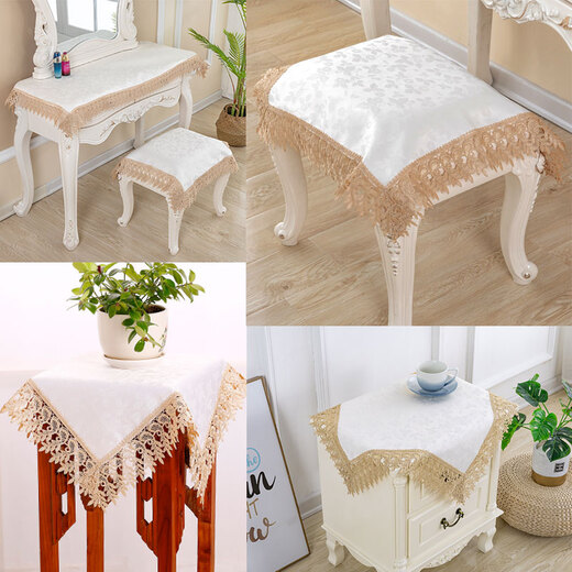 Piano stool cover, dustproof cover, bedside table cover, dressing table tablecloth, European lace makeup stool cover, dressing table stool cover, model 061 (water-soluble lace) 56*56cm (small stool cover)
