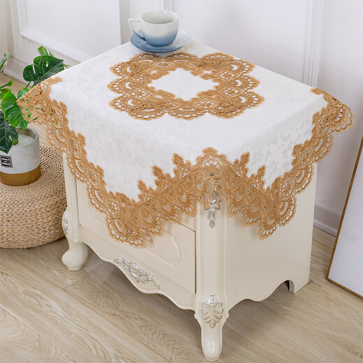 Piano stool cover, dustproof cover, bedside table cover, dressing table tablecloth, European lace makeup stool cover, dressing table stool cover, model 061 (water-soluble lace) 56*56cm (small stool cover)