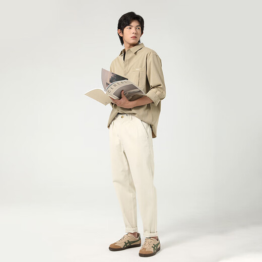 Camisa MARKLESS para hombre, camisa informal de negocios de otoño e invierno, top de lyocell de color sólido CSB3520M Caqui XL