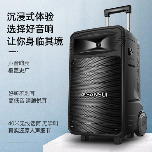 SANSUI square dance audio outdoor karaoke rod speaker Bluetooth indoor and outdoor performance camping singing and dancing all-in-one high-power wireless microphone subwoofer TB15 flagship version 15-inch dual microphone