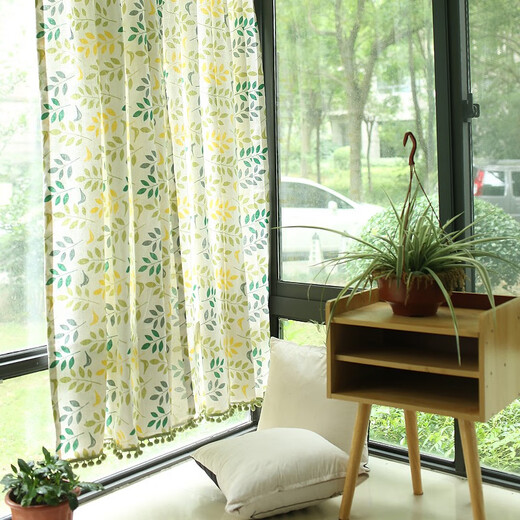 Xiong Jiujiu Door Curtain Curtain Cabinet Curtain Kitchen Curtain Nordic Short Curtain Art Curtain Through Rod Short Curtain Half Curtain Partition Curtain Curtain Bird and Leaf Curtain, Through Rod Tile 140 cm wide * 200 high single piece price