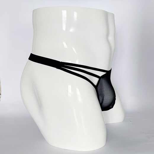 Men's elastic thong transparent sexy mesh underwear hollow underwear gay sexy suit hollow straps black 100-160Jin Jin equals 0.5kg inner wear