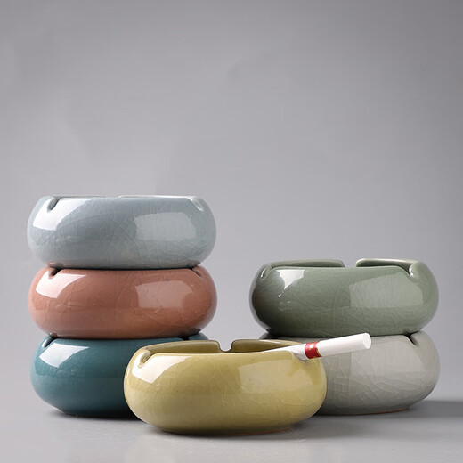 Ceramic ashtray Chinese style large personalized fashion simple creative trend office home living room ashtray custom large dark blue