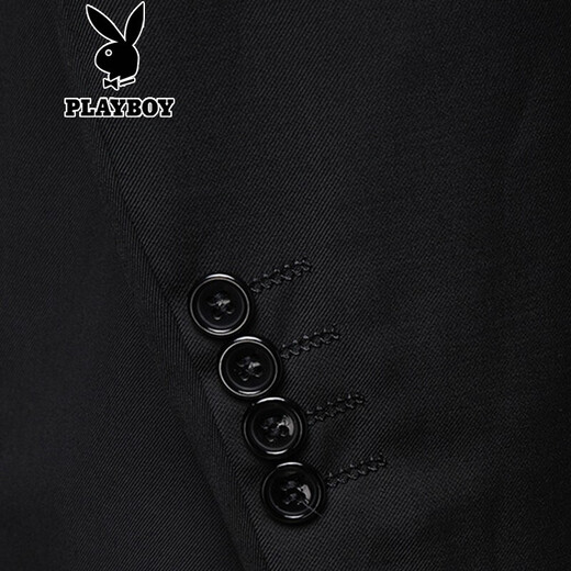 Playboy Business Suit Suit Men's Suit Men's Suit Formal Wear Work Professional Wear Men's Wedding Groom Groomsman Dress Black Two-Button Suit+Trousers+Shirt+Gift Bag XL