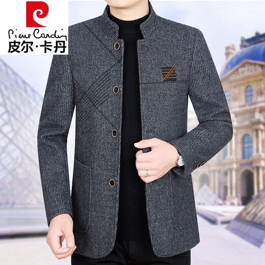 Pierre Cardin light luxury high-end brand men's clothing, light business autumn and winter new wool woolen jacket men's coat casual coat men's middle-aged dad's coat knitted 2206 khaki 165/S