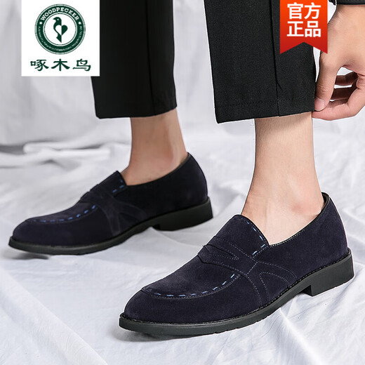 
Woodpecker Loafers men's 2025 new fashion British leather frosted fur shoes men's inner height-enhancing casual driving shoes 9215 brown lace-up 41