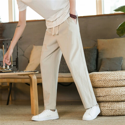 Dumeizi summer versatile nine-point pants men casual pants men Korean style loose straight-leg casual flat feet nine-point sports pants men dark gray [flat feet] L