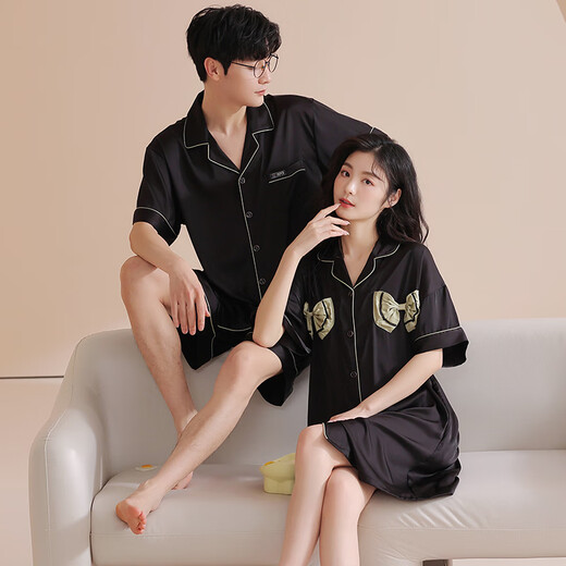 From the mood couple pajamas for women ice silk summer short-sleeved shorts home clothes men pajamas couple outfit one men and one women suit CLS 6210 XL men [height 175-180 weight 135-160Jin [Jin equals 0.5 kg]]