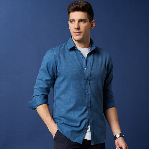 杉杉【磨毛加厚】衬衫男士长袖秋季商务休闲纯色抗皱保暖合体翻领男装
