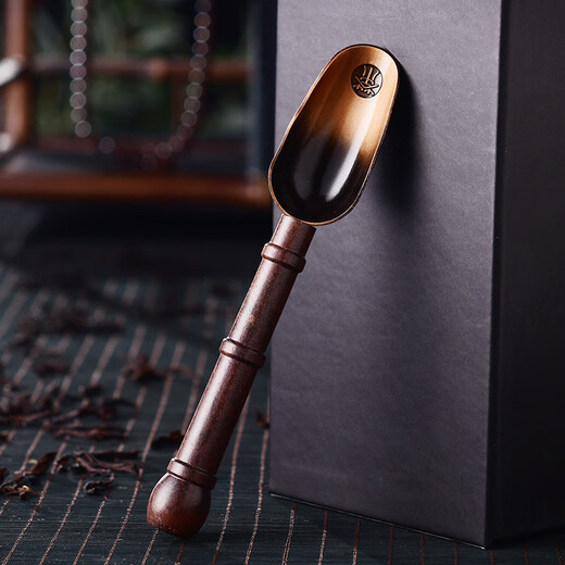 He Jiagong Tea Ceremony Zero Matching Golden Tea Spoon Tea Spoon Black Sandalwood Bamboo Spoon Shovel Measuring Spoon Household Black Sandalwood Bamboo Tea Spoon