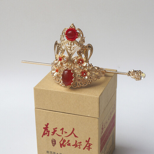 Handmade Lingxiao hair crown Hanfu headdress for men and women, fairy ancient style gift ball head, silver + Jinghong hairpin