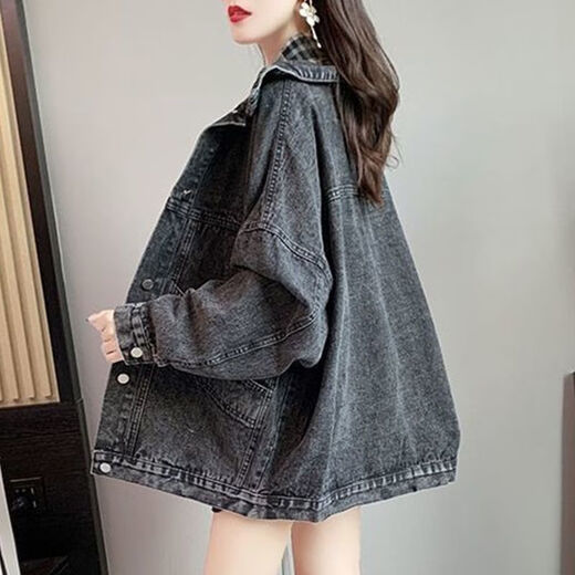 La chaqueta de primavera suelta de estilo coreano para estudiantes es una chaqueta de primavera para mujeres. Ropa de mezclilla para mujeres de gran tamaño. Estilo de primavera y verano. 9929# estilo de imagen [Smoke Grey] L [sugerido 116-130Jin [Jin es igual a 0.5 kg]]