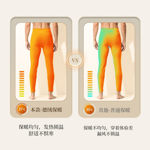 Charm Kendo men's thermal pants long johns winter cotton pants plus velvet solid color thickened warm German velvet tight bottoming thermal underwear tan 2XL for boyfriend and husband (151-170Jin Jin equals 0.5 kg)