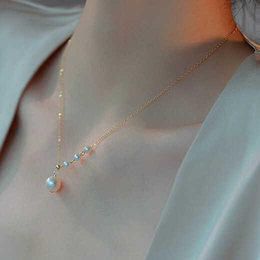 Zhuomai Freshwater Pearl Necklace for Young Girls in Spring and Summer, Pullable and Adjustable Y-shaped Clavicle Chain Sweater Chain for Girlfriend Freshwater Pearl Necklace Pullable and Adjustable