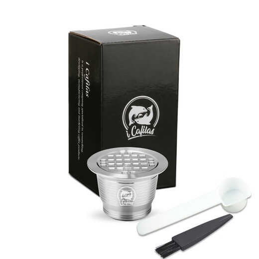 Nespresso coffee capsule reusable shell recyclable stainless steel capsule shell diy stainless steel single hole capsule (spoon brush included)