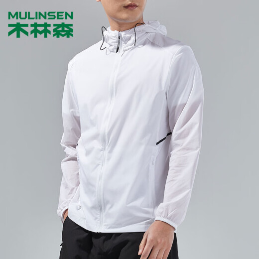 MULINSEN sun protection clothing for men, fashionable ultra-thin skin clothing, breathable hooded quick-drying windbreaker for men 13F152100078 white L