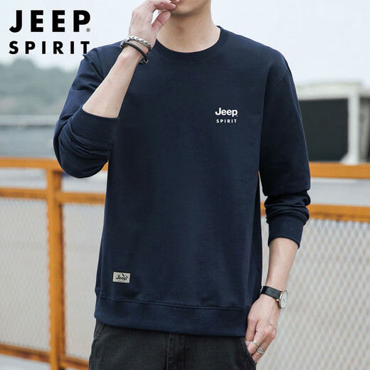 JEEP SPIRIT Jeep sweatshirt men's autumn and winter Korean style round neck loose men's versatile long-sleeved bottoming shirt dark blue 2XL